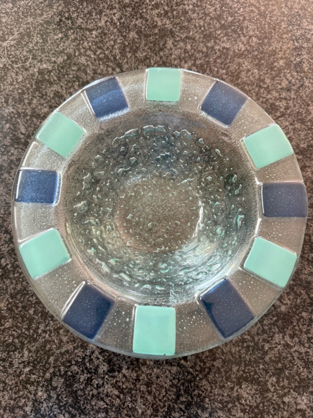 Villeroy & Boch Decorative Fused Glass Bowl with Aqua and Navy Accents